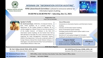 PIPFA webinar on Information System Auditing (Speaker: Kashif Javed Bajwa)