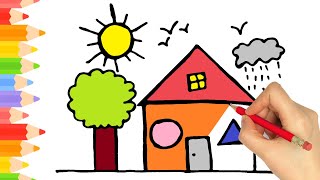 How to draw a house for kids | Drawing house from shapes step by step | Painting for kids