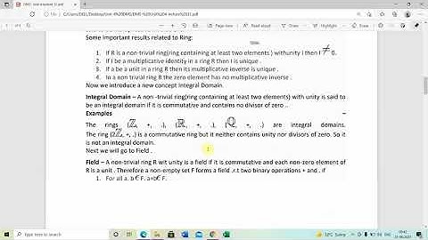 4CS2-01, DMS, Ring and Field Algebraic Structures by Sunil Kumar Sharma