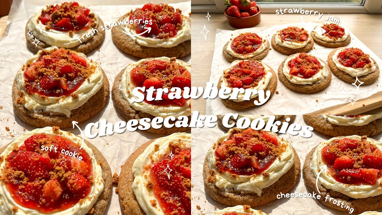 Strawberry Cheesecake Cookies (Crumbl-Style) ❤️ bake with me 