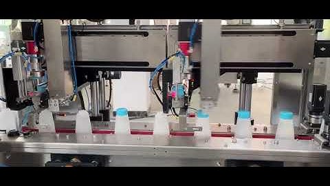 Máy đóng nắp servo 2 đầu, Máy đóng xoáy nắp chai tự động.