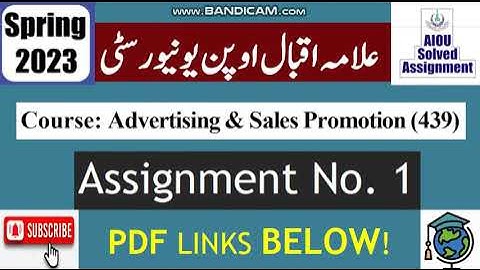 ⏩ AIOU Code 439 Solved Assignment No.1 Spring 2023 | Subject: Ad & Sales Promotion | Level: BA/B.Com
