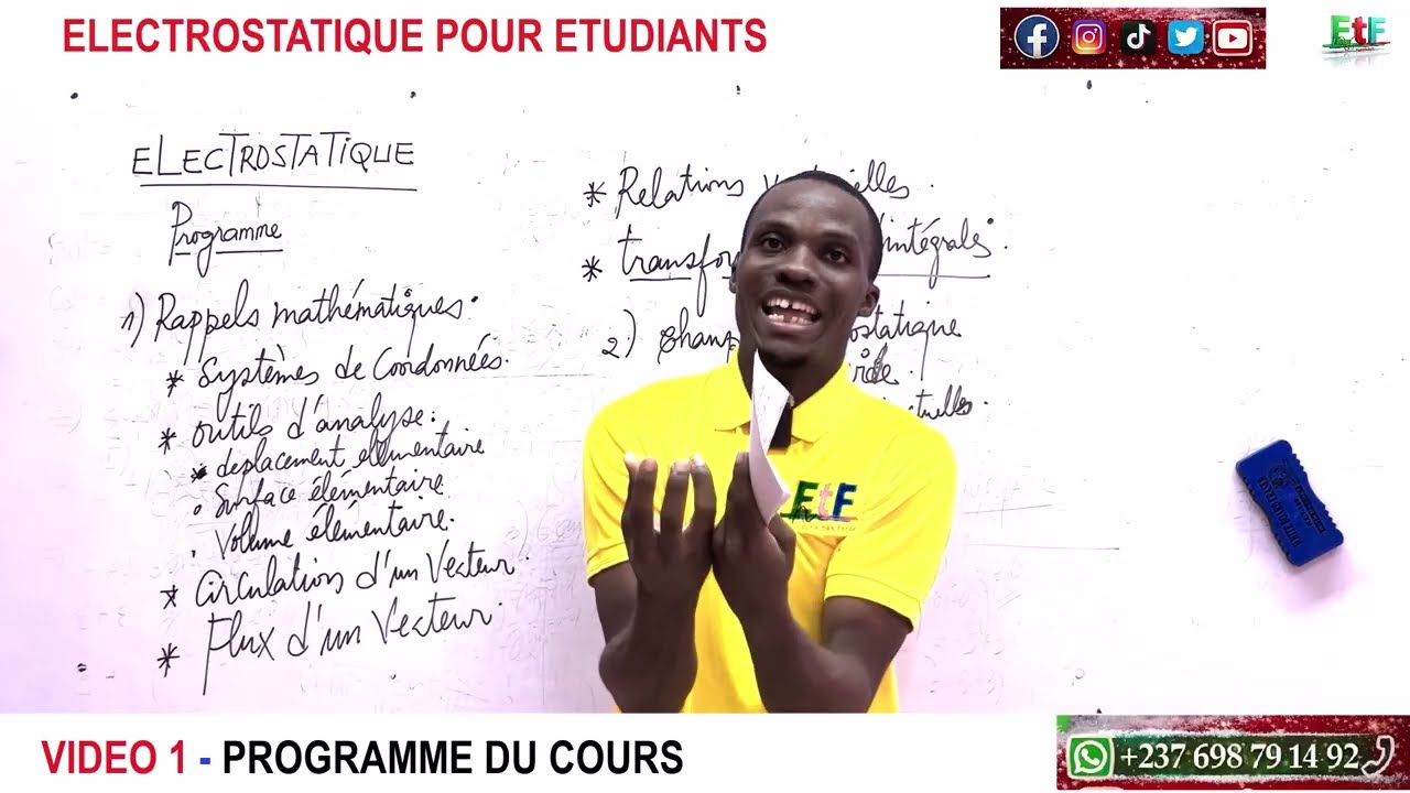 VIDEO 1 - ELECTROSTATIQUE - PROGRAMME DU COURS