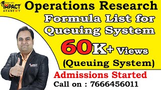 Formula List for Queuing System | Queuing System | Operations Research |