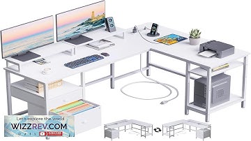 Furologee White 59” L Shaped Desk with Power Outlet Reversible Computer Desk Review
