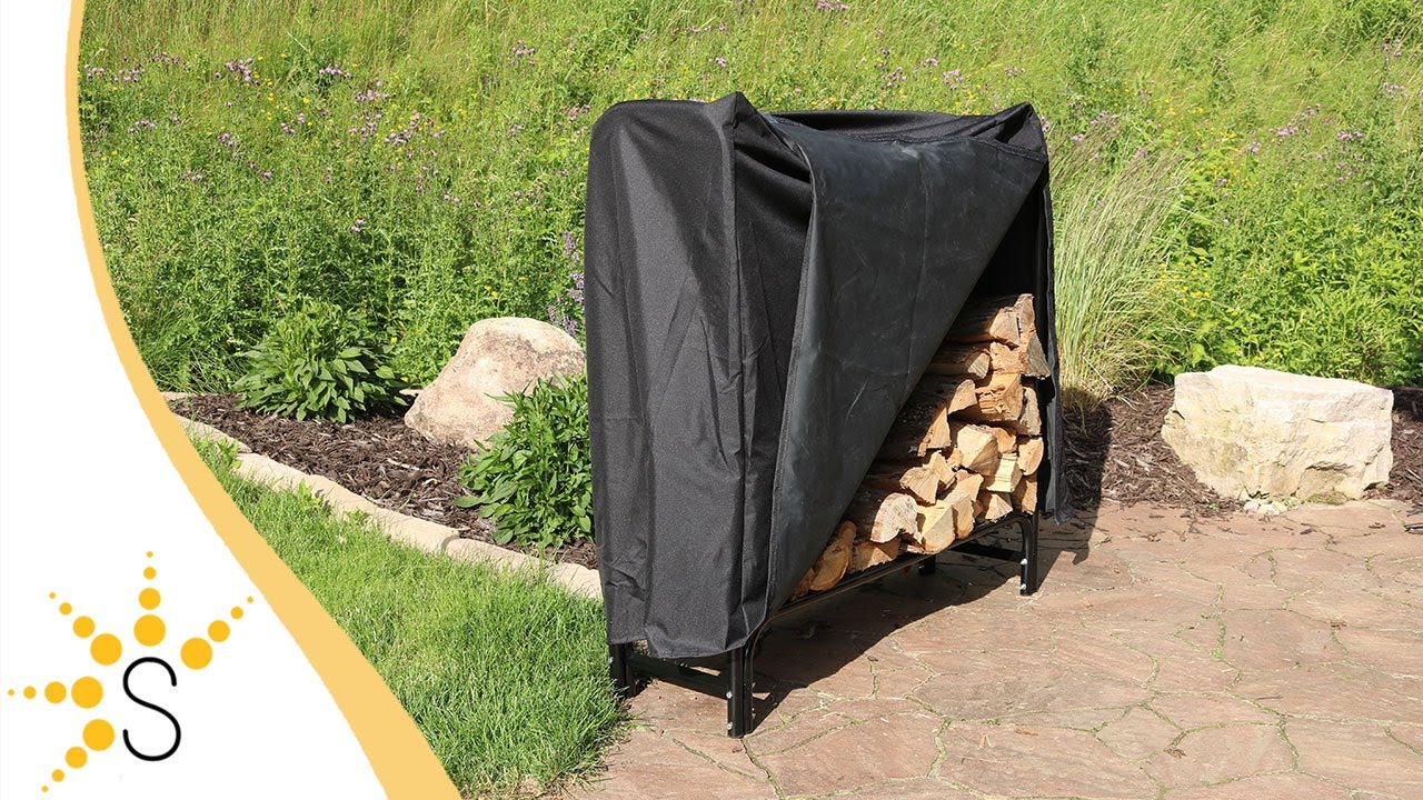 Sunnydaze 4-Foot Outdoor Firewood Log Rack - Cover & Combo - QX-4LR-4LRC