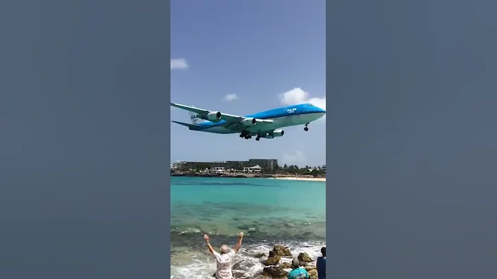 KLM 747 coming in for the lading at Maho Beach in St. Maarten.  June 16, 2015