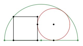 A square and a circle are inscribed in a semicircle. A geometry puzzle.