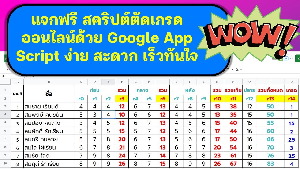 แจกฟรี สคริปต์ตัดเกรดออนไลน์ด้วย Google App Script ง่าย สะดวก เร็วทันใจ