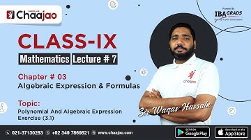 Class 9 | Sindh Board | Math | Algebraic Expression And Formulas | Ex. 3.1 | Lecture 7