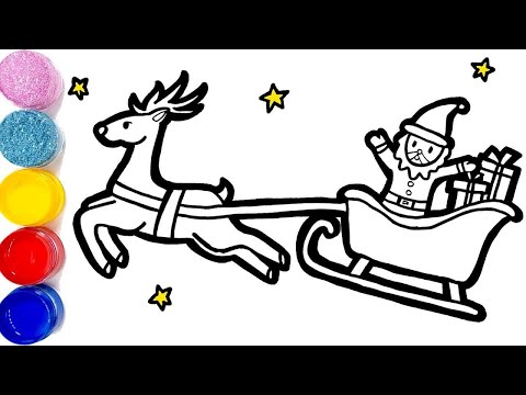 Glitter Rudolph and Santa coloring and drawing for Kids, Toddlers | Jolly Toy Art