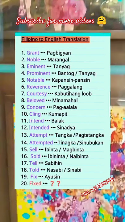 Tagalog-English Translation Vocabulary Words Filipino to English Build your Vocabulary