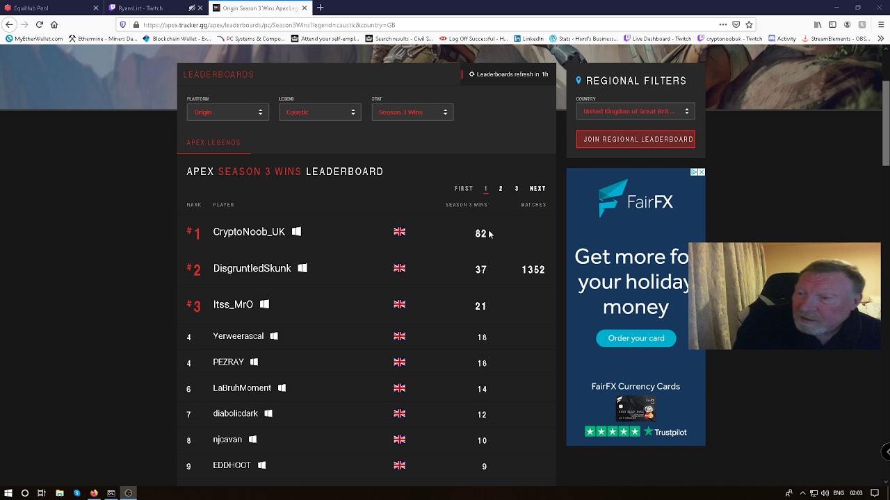 CryptoNoob_UK Season3 wins Leaderboard For Apex Legends in The UK On PC -  YouTube