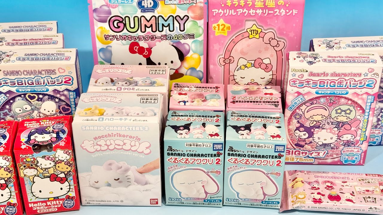 サンリオ　食玩　新商品　BIG缶バッジ2  アクスタ　チョコエッグ　もっちりころりん　グミ