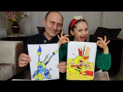 3 MARKER CHALLENGE! Babam ile 3 Renk Şirinler ve Arı Maya Boyama Challenge! Funny Kids Video