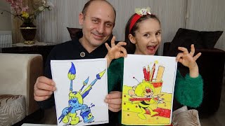 3 MARKER CHALLENGE! Babam ile 3 Renk Şirinler ve Arı Maya Boyama Challenge! Funny Kids Video