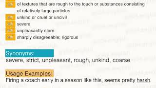 Harsh definition and meaning | pronunciation and usage example | test