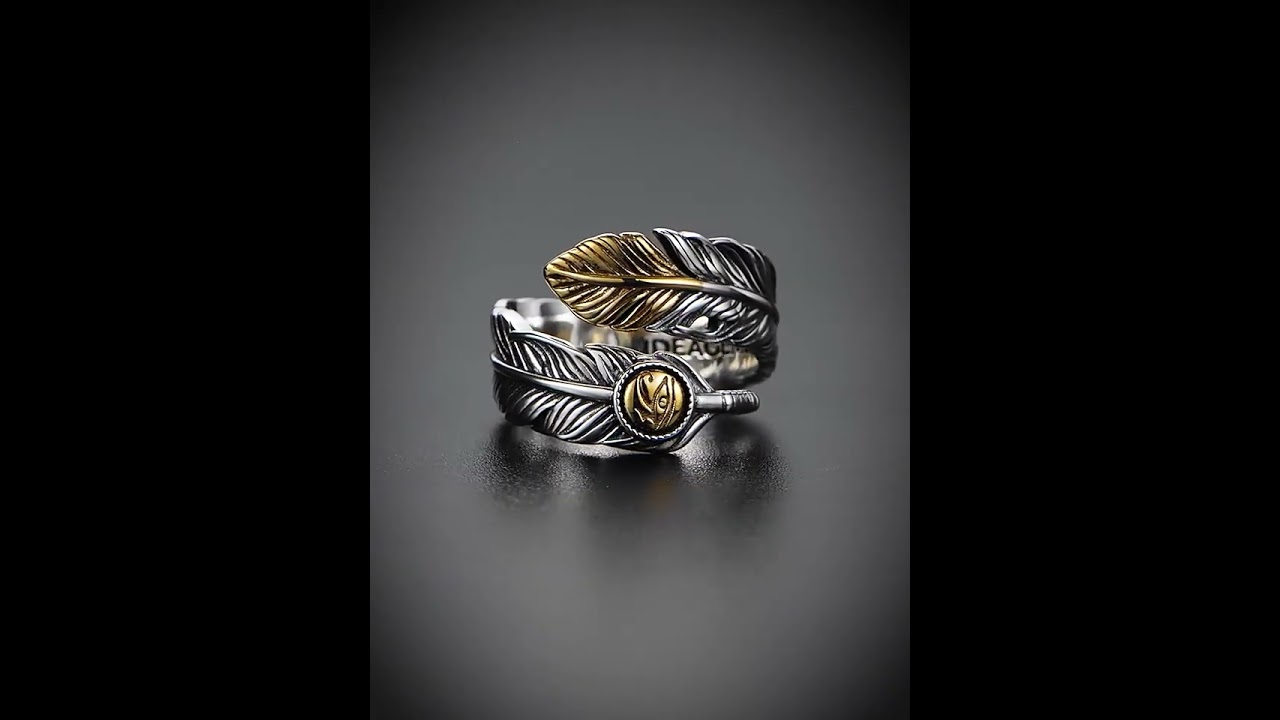 IDEAGEMER Original Design Feather Sterling Silver Rings