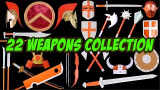 22 Origami PAPER WEAPONS collection || Helmet | Sword | Shield | Axe | Spear | Katana