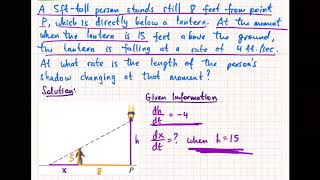 Math 135 Section 3.11... Related rates: lengthening shadow (similar triangles)