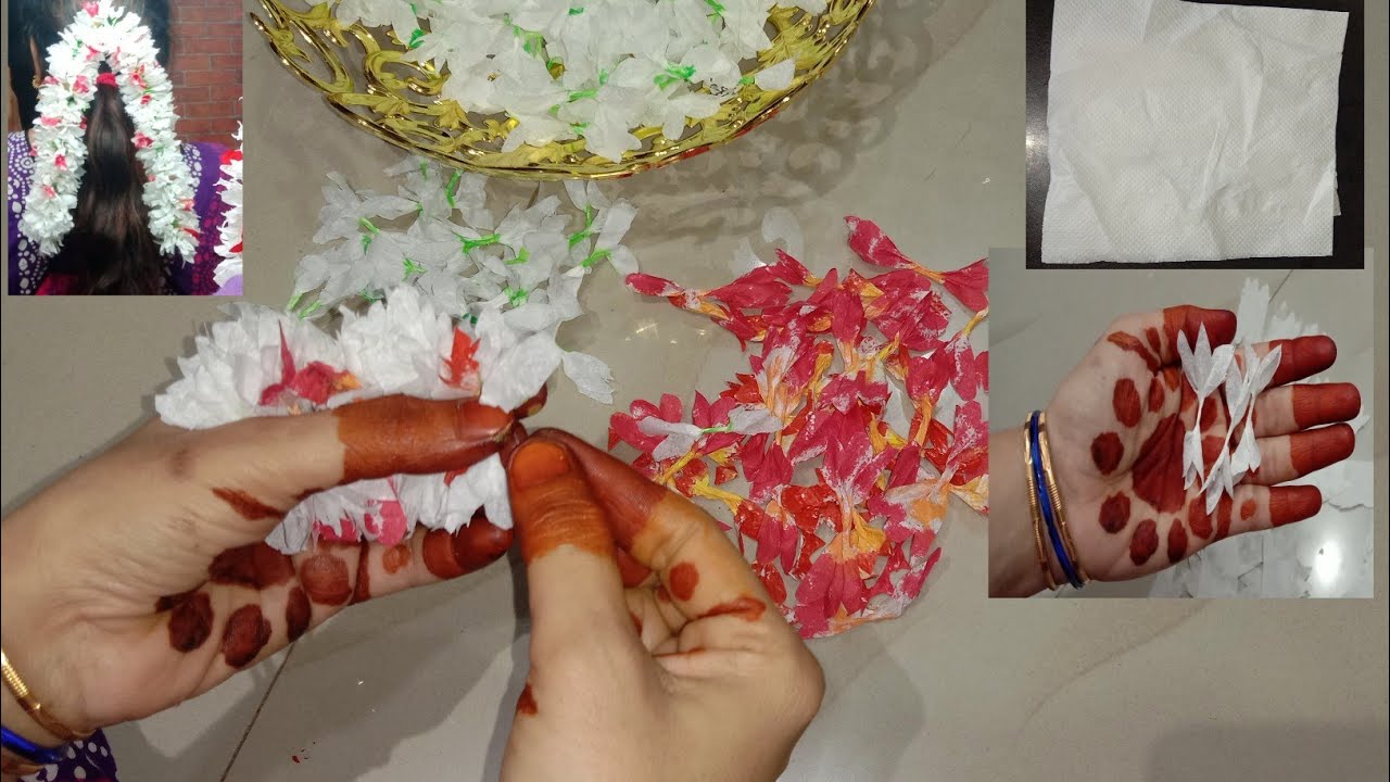 DIY how to make tissue paper jasmine flowers garland (Hara
