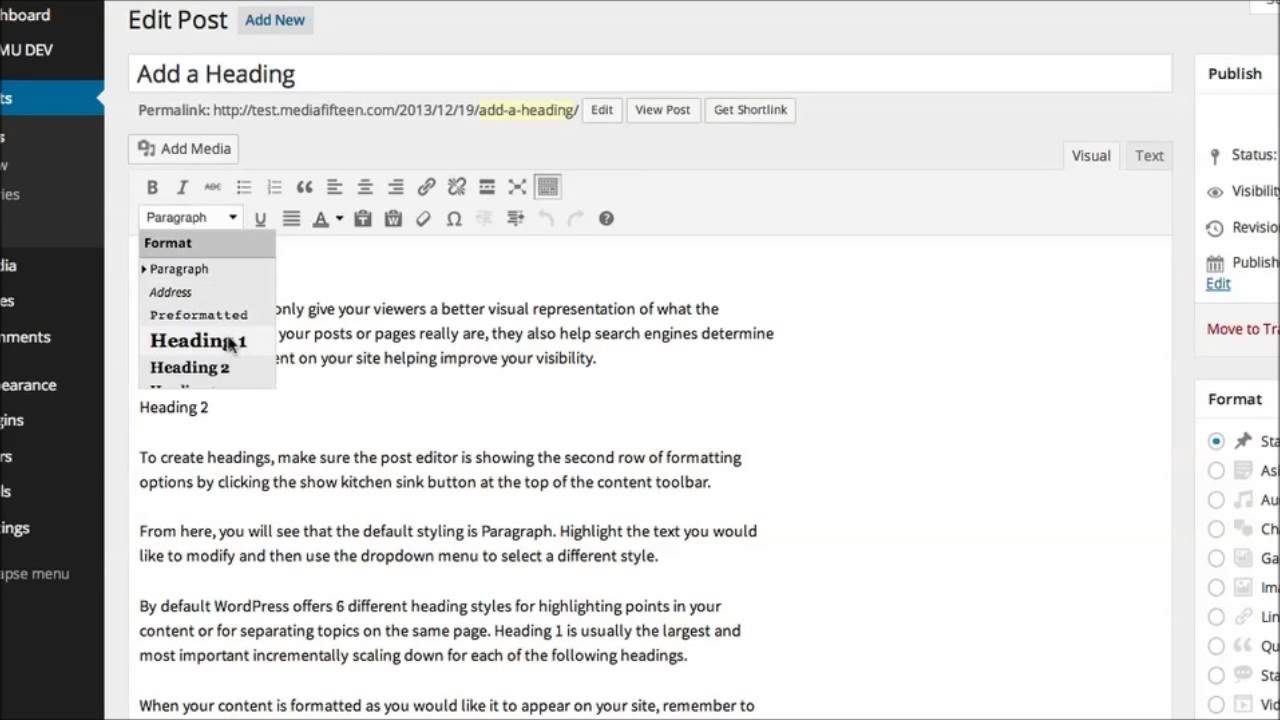 Wordpress add heading styles in posts and pages - YouTube