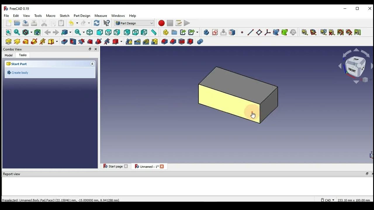lesson 2 , how to start sketch , pad , hole and linear pattern? freecad