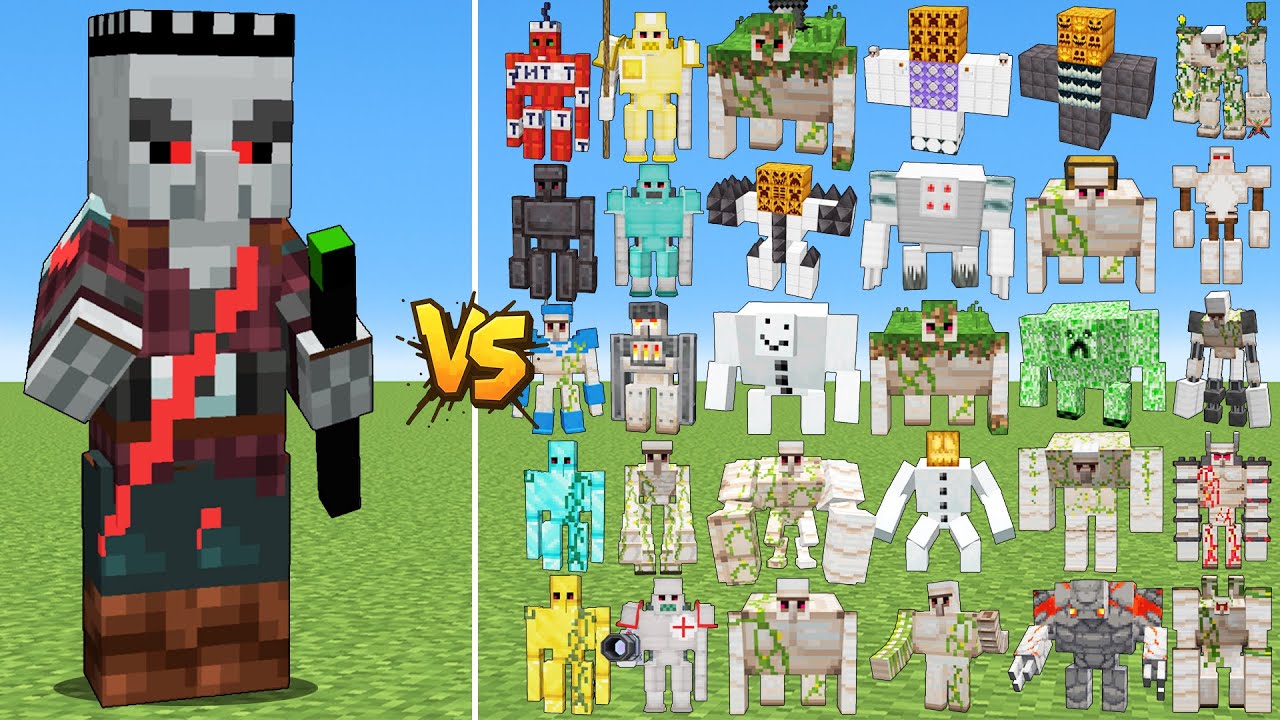 Pillager Boss vs All New Golems - New Illager and New Golem Family | Fight Minecraft Battle