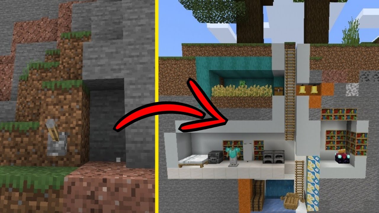Minecraft Pe How To Build A Secret Base Tutorial Youtube