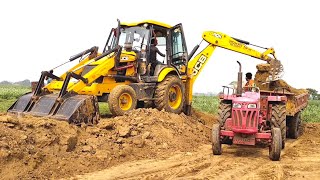 Jcb 3dx Eco Excellence Machine Loading Red Mud In Two Mahindra Tractor | Tractor Cartoon | Bulldozer