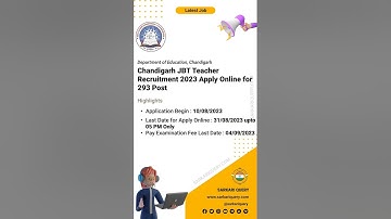 Chandigarh JBT Teacher Recruitment 2023 for 293 Post #chandigarh#junior #trainer#teacher #education