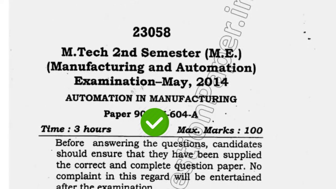 2014 Mdu MTech ME 2nd Sem Automation in Manufacturing Question Paper ...