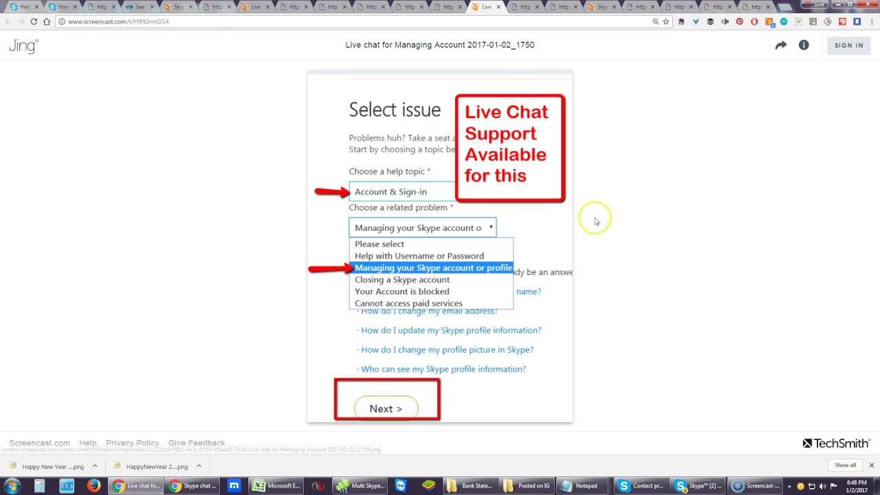 Skype chat support