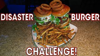 Disaster Burger Challenge w/ Stacked Fries and Onion Rings!