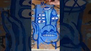 Daily Faces Challenge: Day 98/365- Painting on Cardboard | Monochrome Acrylic Art Timelapse #shorts