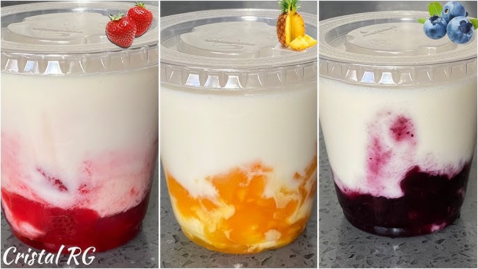 YOGURT para VENDER 4 sabores 🍑MELOCOTÓN 🍓FRESA🥥 COCO Y MORA💜 yogurt  CASERO para NEGOCIO 