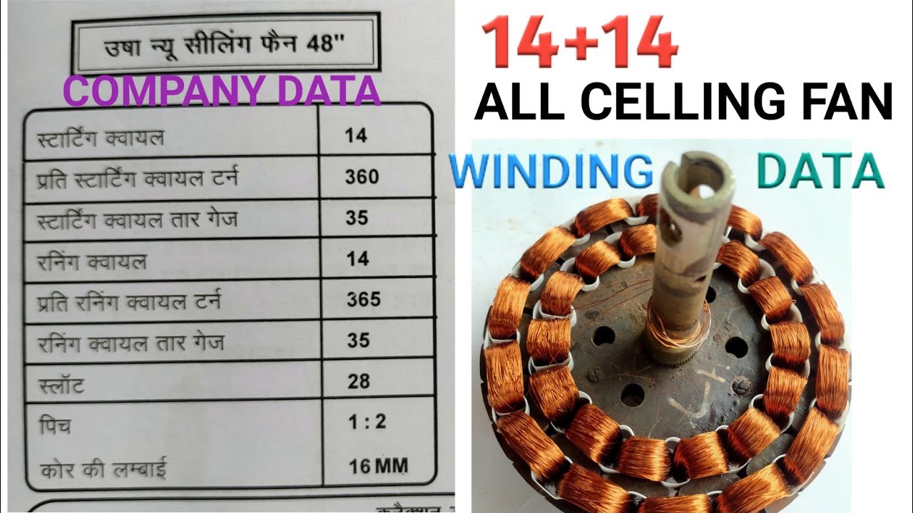 14 Coil All Celling Fan Winding Data