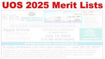 Sargodha University Admission 2025 Merit Lists | BS/BS 5th/MPhil/PHD Admission 2025 | UOS Merit