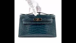 Hermès MiniKelly Pochette Crocodile Shiny Alligator 73 Bleu Sapphire G –  SukiLux