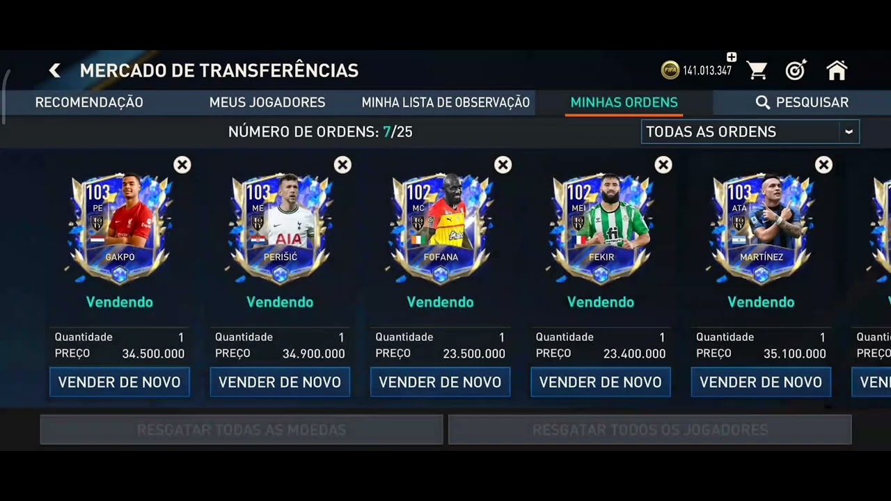 APROVEITE! HORÁRIO DE ATUALIZAÇÃO DAS CARTAS PARA VENDAS NO FIFA