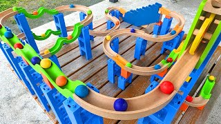 Marble run race ☆ TrixTrack wave slope & hand-cranked stairs. full table course