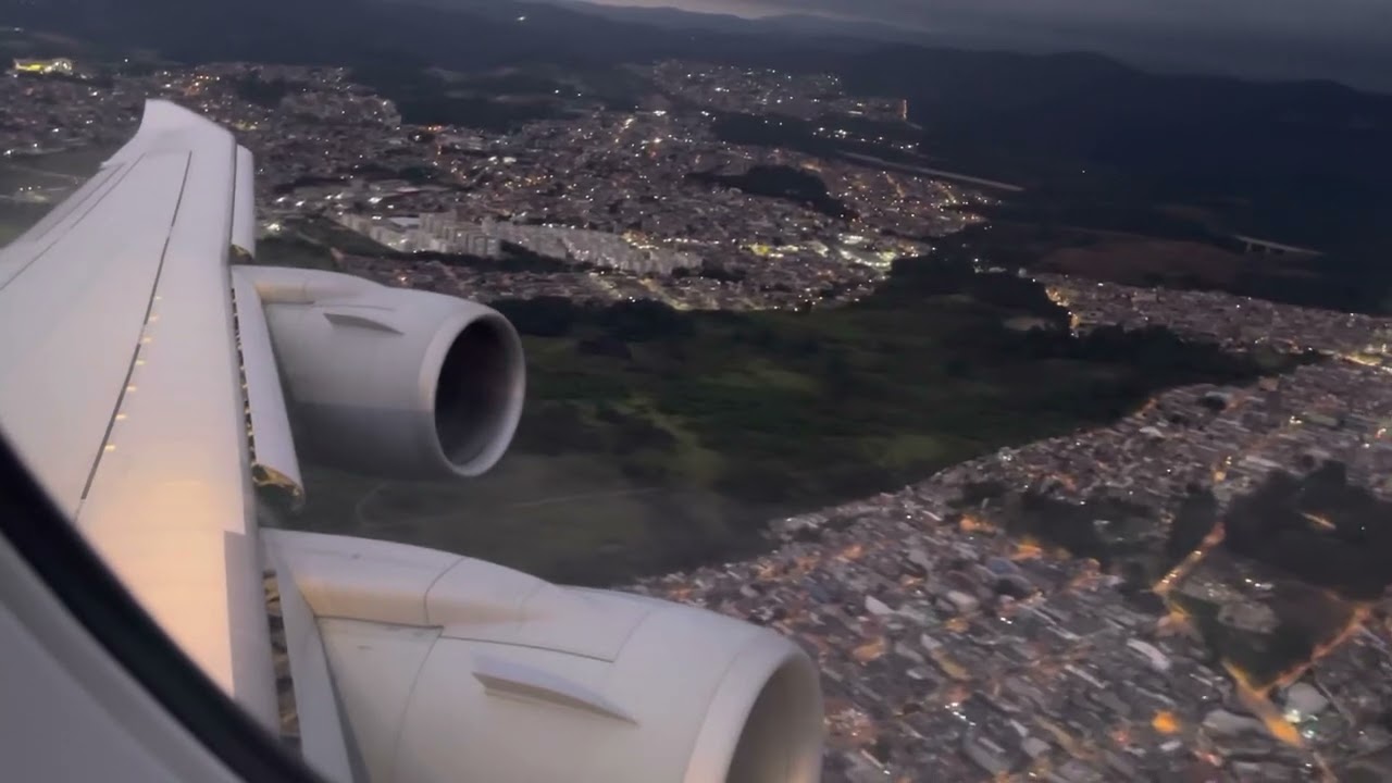 Lufthansa B747-8 LH507 incrível decolagem de Guarulhos ao entardecer.