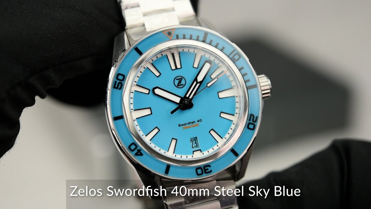 Zelos Swordfish 40mm Steel Sky Blue - YouTube