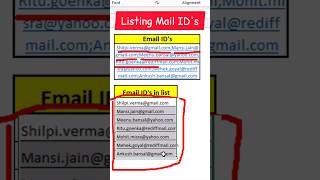 List email id's row by row in excel.. #excel #excelshorts