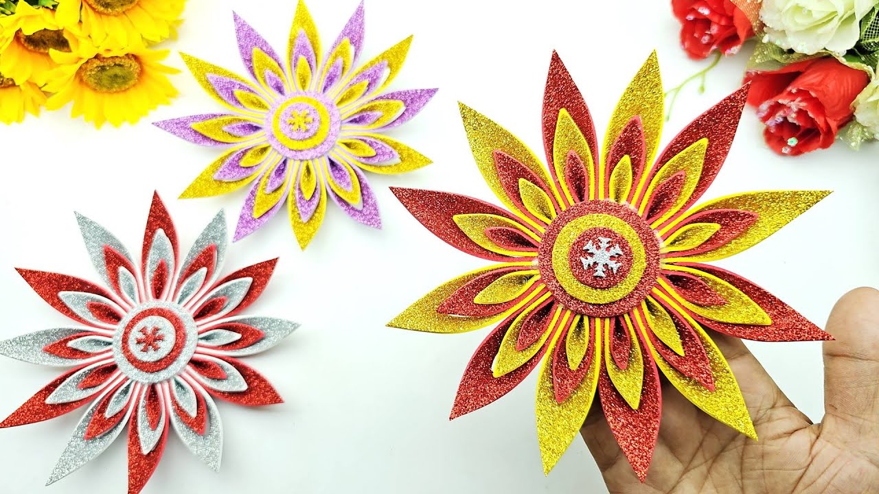 Glitter Foam Sheet Crafts Idea || DIY Glitter Foam Snowflake Making For ...