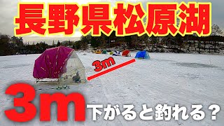 【ワカサギ釣り】難しくて釣れない時は距離をとって釣りしてみよう。意外な釣果に繫がるかも！長野県松原湖ワカサギ釣り