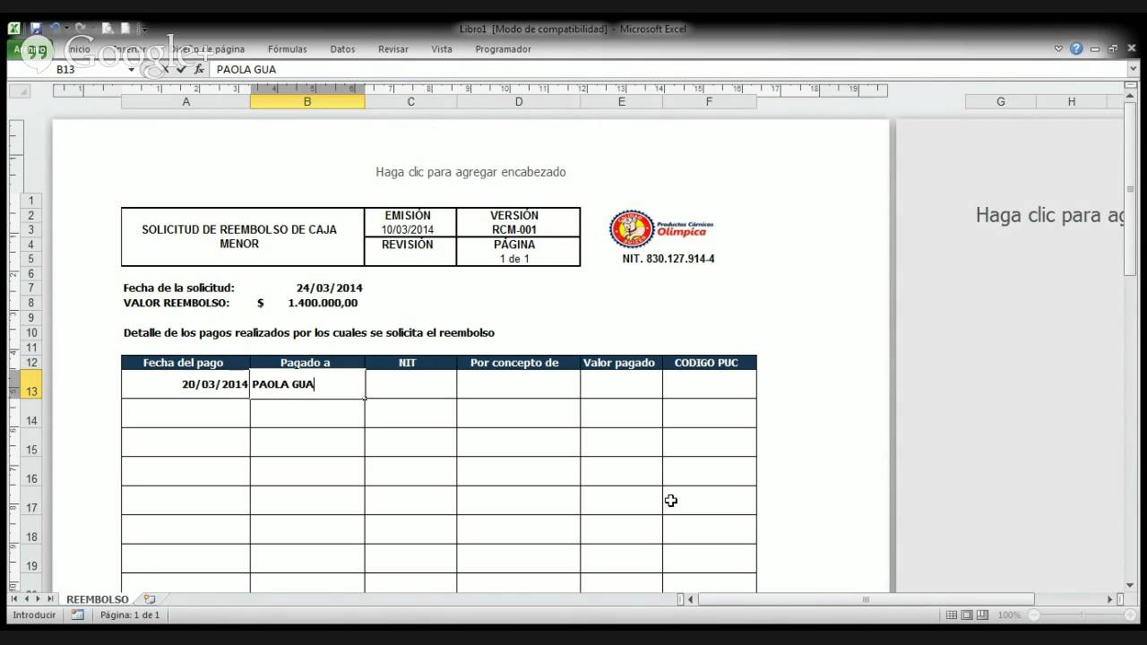 Formato Recibo De Caja En Excel Recibo De Caja Menor Para Imprimir