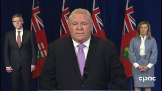 In a news conference at queen’s park, ontario premier doug ford and
provincial cabinet ministers christine elliott (health), rod phillips
(finance) provi...