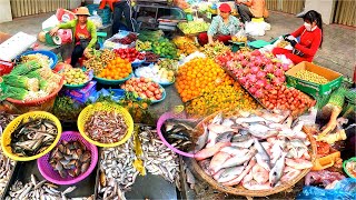 ตลาดปลา l อาหารรวม ผลไม้สีเขียว, ส้ม, แอปเปิ้ล, อาหารอื่นๆ l ตลาดปลากัมพูชา