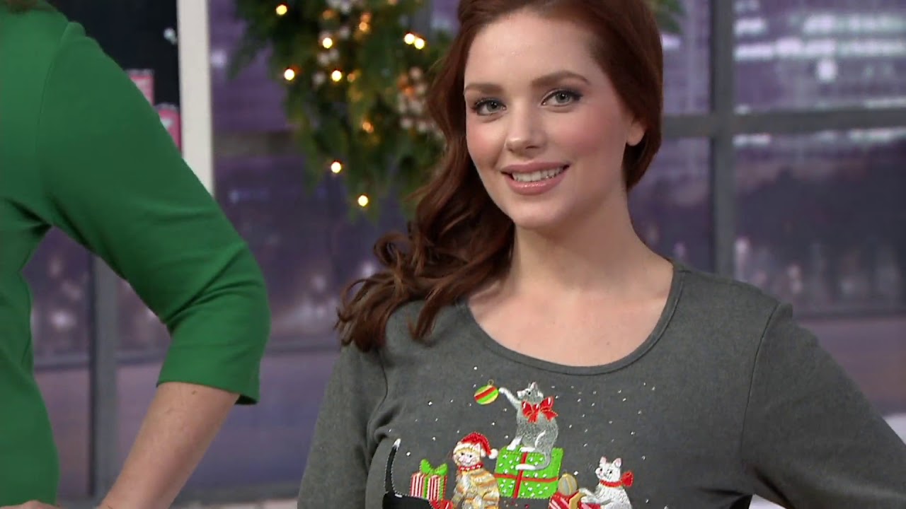 Quacker Factory All is Bright Holiday Bling 3/4 Sleeve T-shirt on QVC